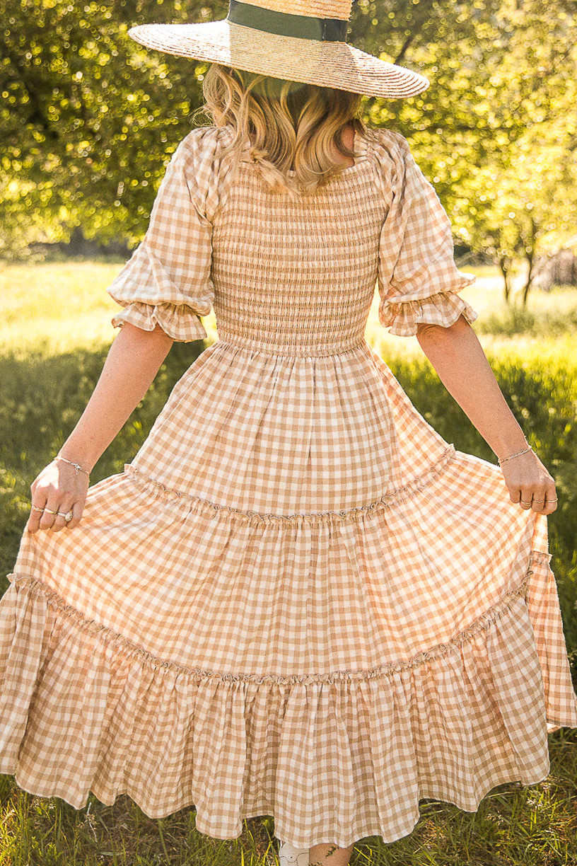 Madeline Dress in Tan Gingham - FINAL SALE | Ivy City Co