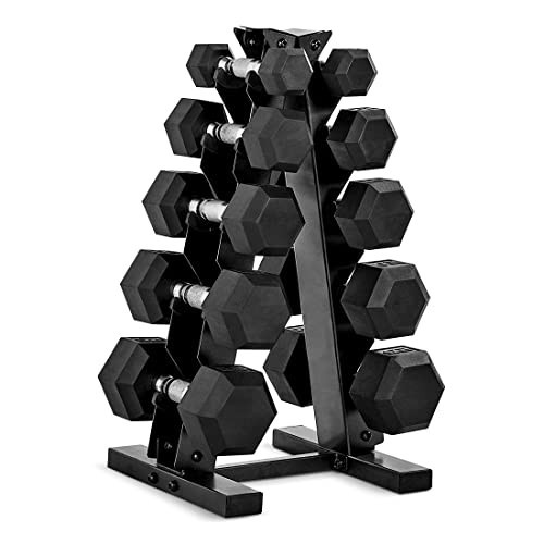 CAP Barbell 150 LB Coated Hex Dumbbell Weight Set with Vertical Rack, Black | Amazon (US)