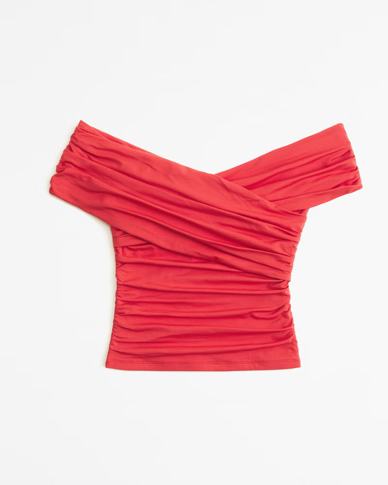 Abercrombie & Fitch Women's Off-The-Shoulder Ruched Wrap Top in Garnet - Size S | Abercrombie & Fitch (US)