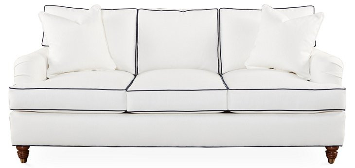 Kate Sofa, White/Navy Crypton | One Kings Lane