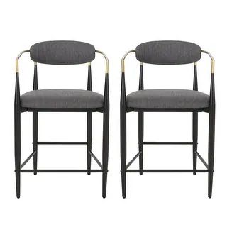 Elmore Fabric and Iron 25 Inch Counter Stools (Set of 2) by Christopher Knight Home - Overstock -... | Bed Bath & Beyond