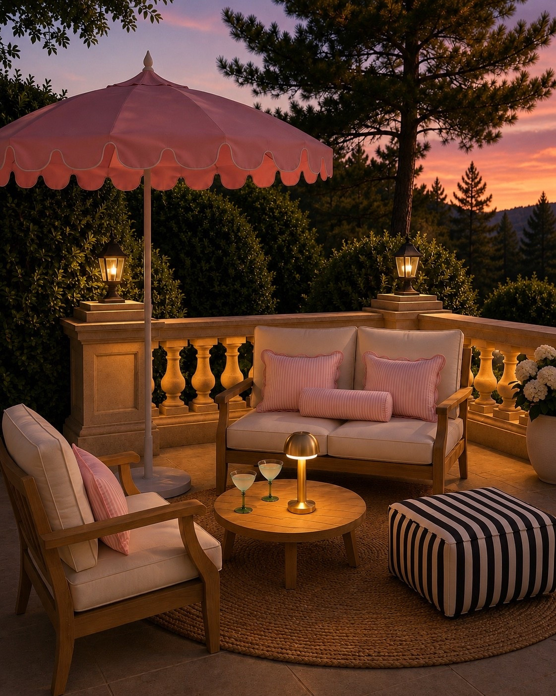 As the sun sets, every detail feels a little more magical. ✨

The soft glow from the lanterns and a rechargeable table lamp turns this patio into the perfect spot for summer evenings. A pink scalloped umbrella, cozy outdoor loveseat, outdoor lounge chair, striped outdoor ottoman, and natural jute outdoor rug create a timeless outdoor retreat that’s both elegant and inviting.

Many of these outdoor favorites are part of my Amazon Prime Day picks. Add in the Lilly Pulitzer cocktail glasses, and you have the perfect finishing touch for summer entertaining.

Everything is linked in my LTK.

#AmazonPrimeDay #OutdoorLiving #PatioDecor #OutdoorLoveseat #OutdoorLoungeChair #OutdoorOttoman #OutdoorRug #PinkUmbrella #RechargeableTableLamp #LillyPulitzer #SummerNights #OutdoorEntertaining #LTKHome

#LTKdayinmylife #LTKHome #LTKSaleAlert