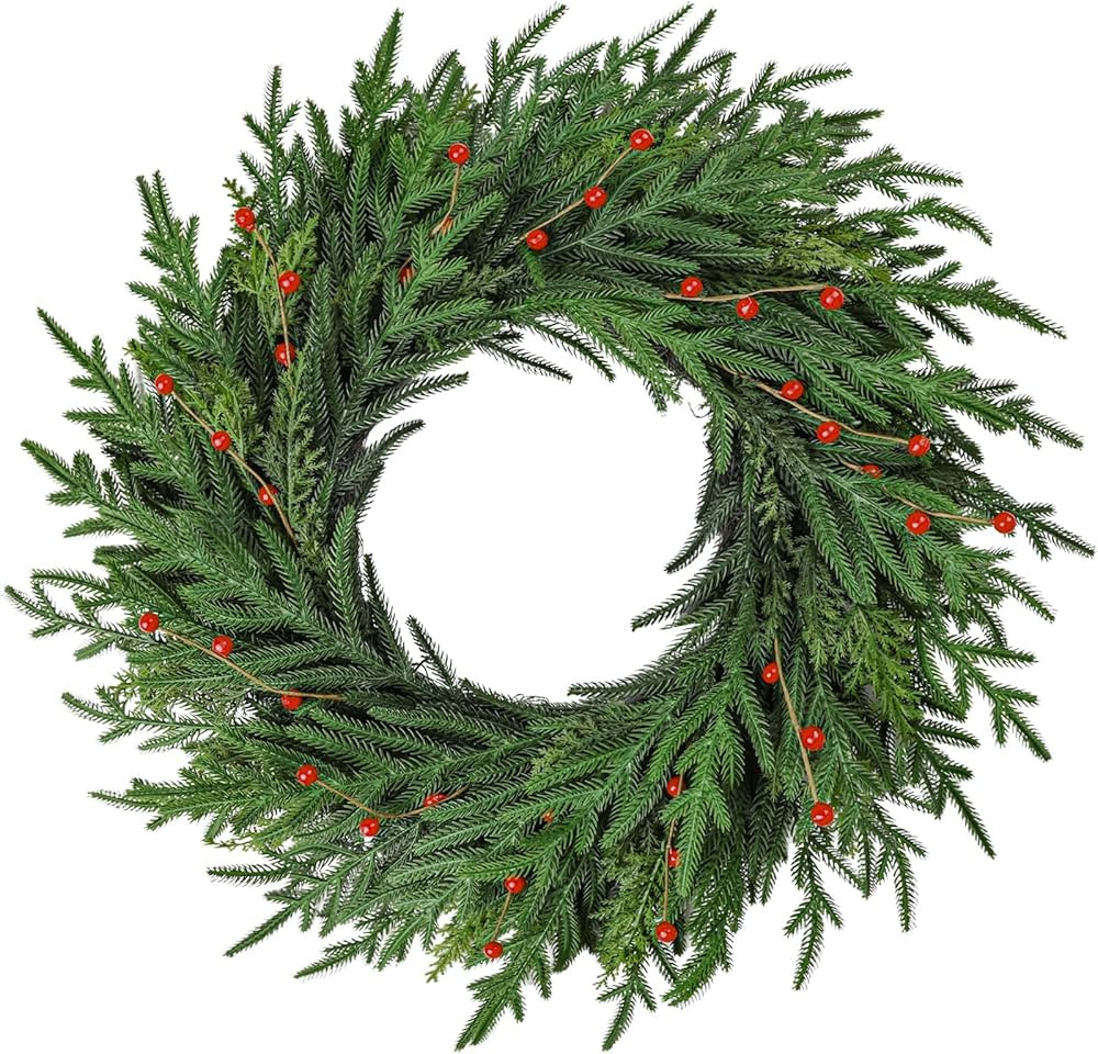 26 Inch Real Touch Christmas Wreath,Thick and Lush,Soft Bendable Faux Cedar Wreath, Christmas Wre... | Amazon (US)