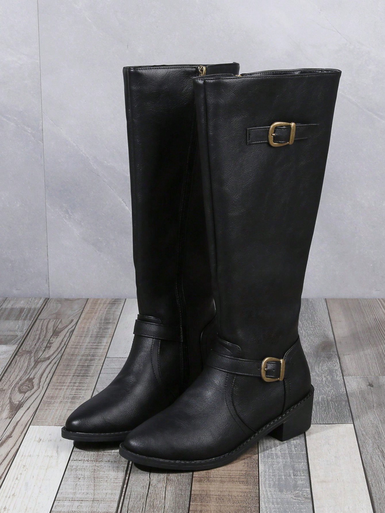 Women's Fashionable & Comfortable Chunky Heel High Knee Riding Boots With Inner Side Zipper, Poin... | SHEIN
