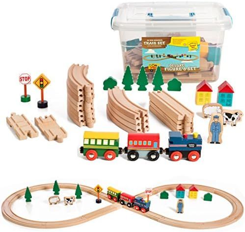 On Track USA Wooden Train Set Figure 8 Wooden Train Track Set, 35 Piece Deluxe Basic Set, with Ma... | Amazon (US)