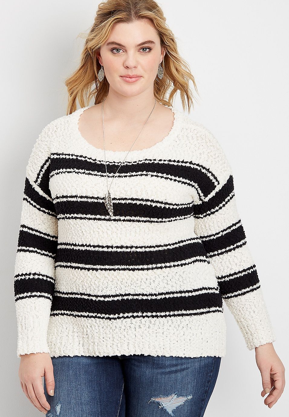 plus size stripe crew neck pullover | Maurices