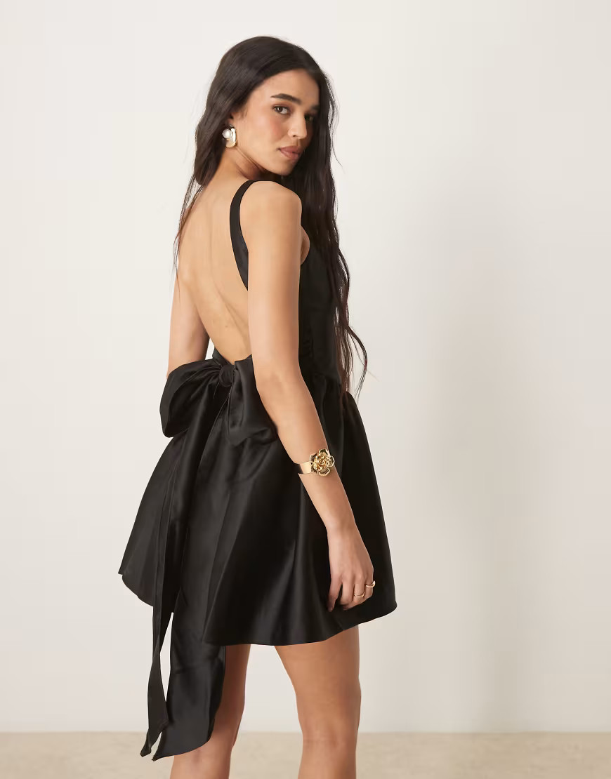 Six Stories bow back mini dress in black | ASOS (Global)
