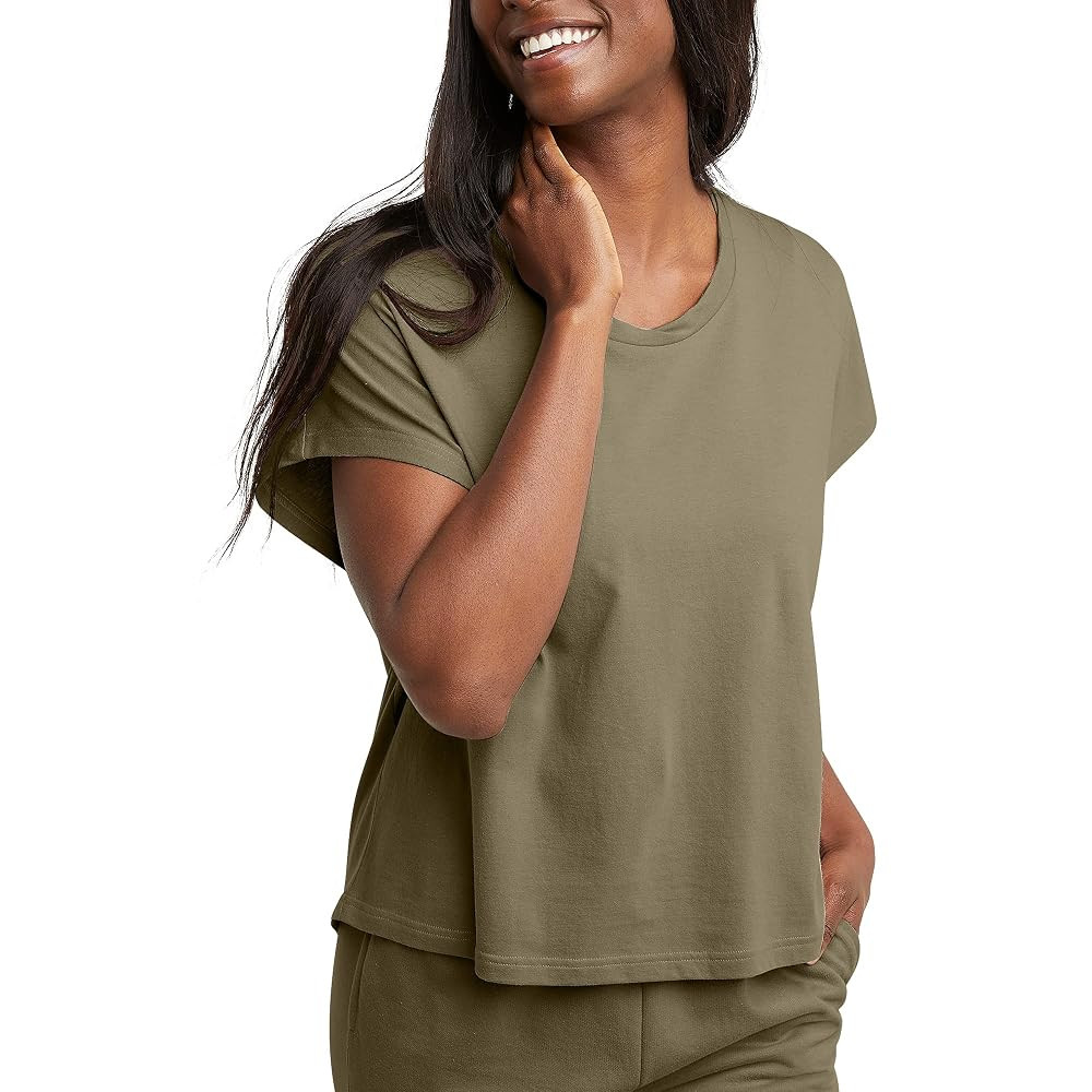 Hanes Women's Originals Twisted Neck T-Shirt, Short-Sleeve Cotton Tee, Boxy Fit | Amazon (US)