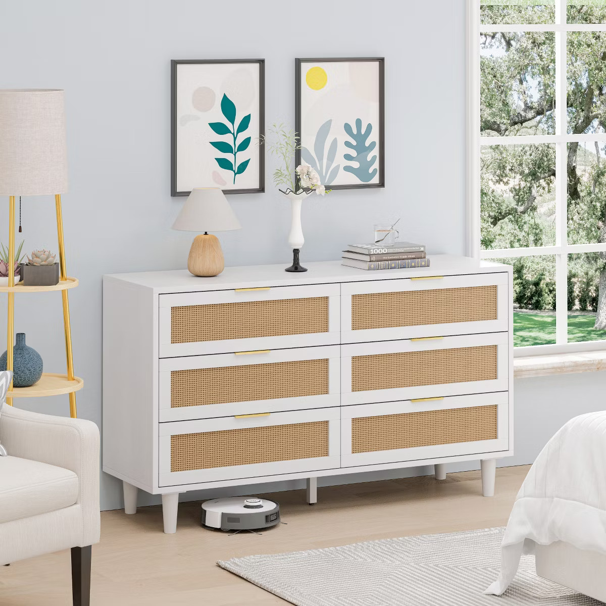 6-Drawer Rattan Dresser for Living Room and Bedroom, Natural - ModernLuxe | Target
