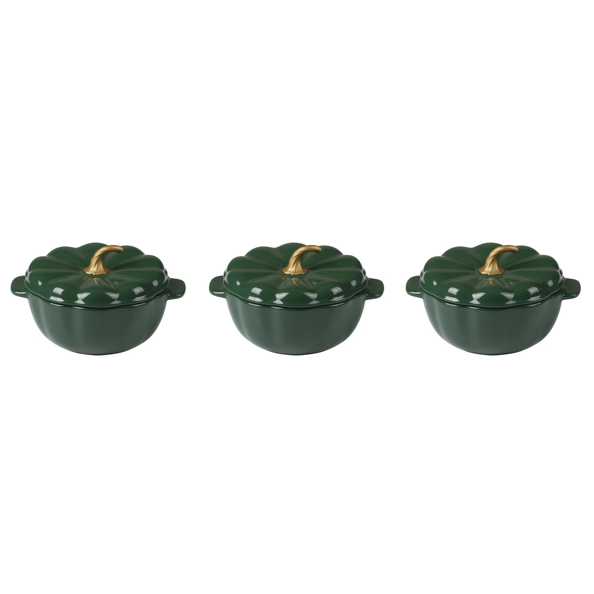 Hero image 0 of The Pioneer Woman Stoneware Pumpkin Cocottes with Lids, Green, Set of 3, 0 of 7 | Walmart (US)