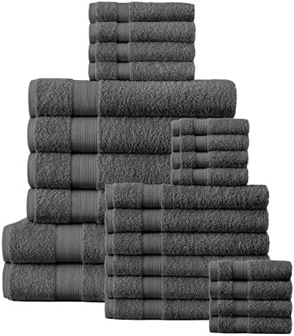 Bath Towels for Bathroom, Grey – 100% Cotton 24 PC Towel Set, Soft and Absorbent Bathroom Towel Set, | Amazon (US)