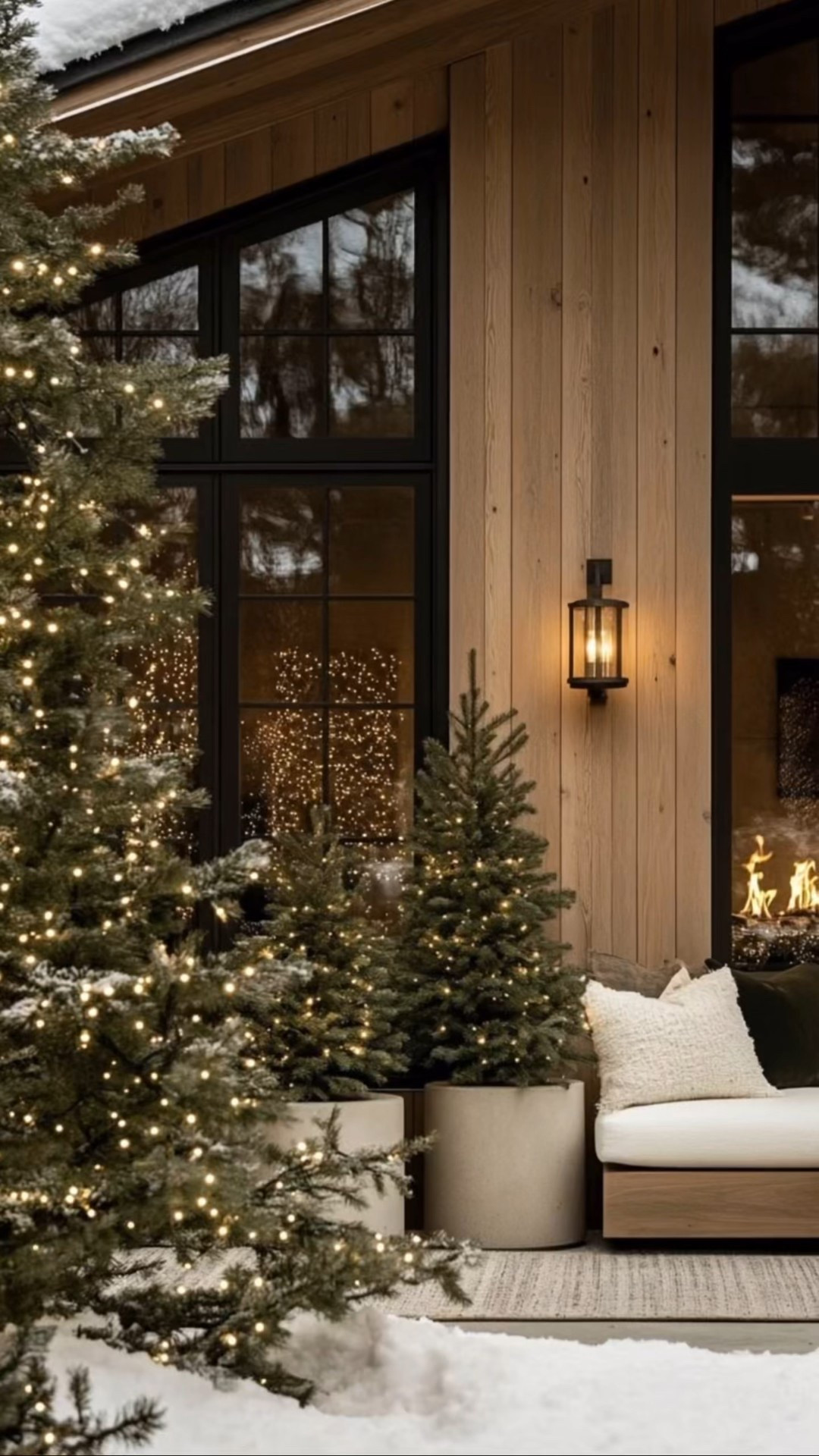 A warm embrace for winter living- layered natural wood tones, soft glowing light, and evergreen accents. Designed to feel inviting all season long. ✨🌲

#LTKHoliday #LTKHome #LTKSeasonal