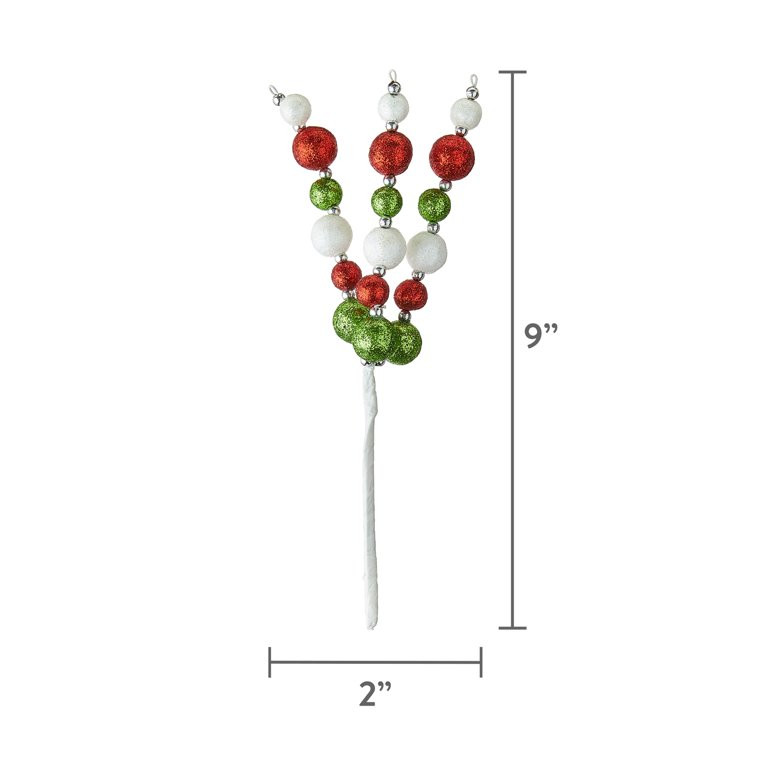 Red, White and Green Beads Christmas Pick, 9 in, 3 Piece, by Holiday Time | Walmart (US)