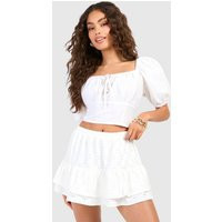 Womens Broderie Tiered Frill Mini Skirt - White - 8 | boohoo (US & Canada)