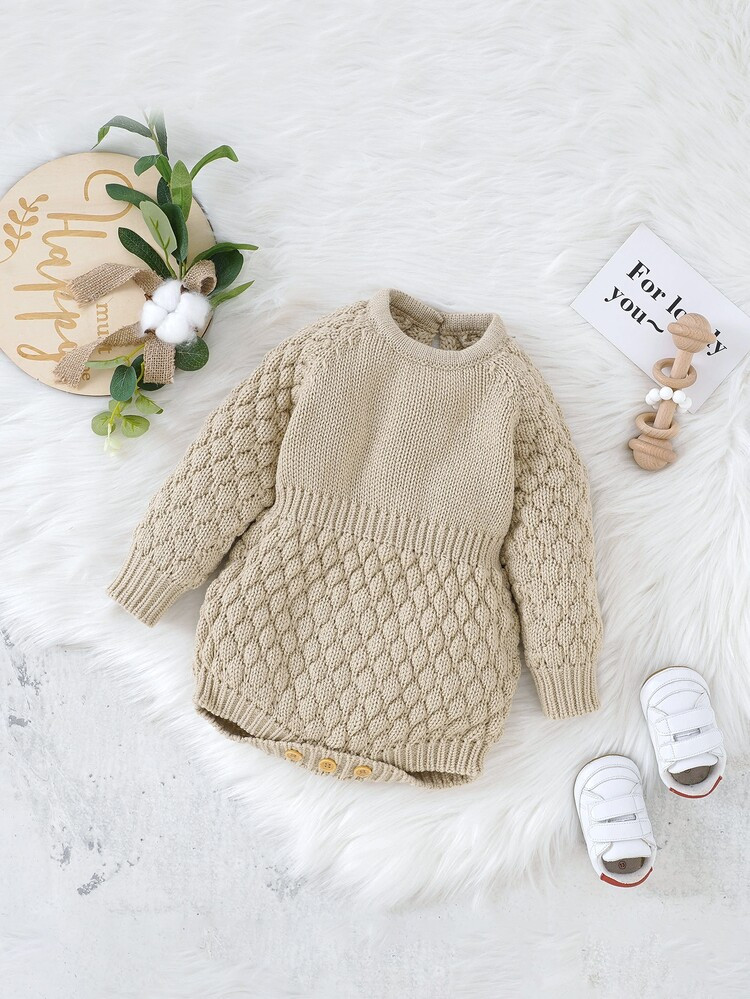 Baby Raglan Sleeve Textured Knit Bodysuit | SHEIN