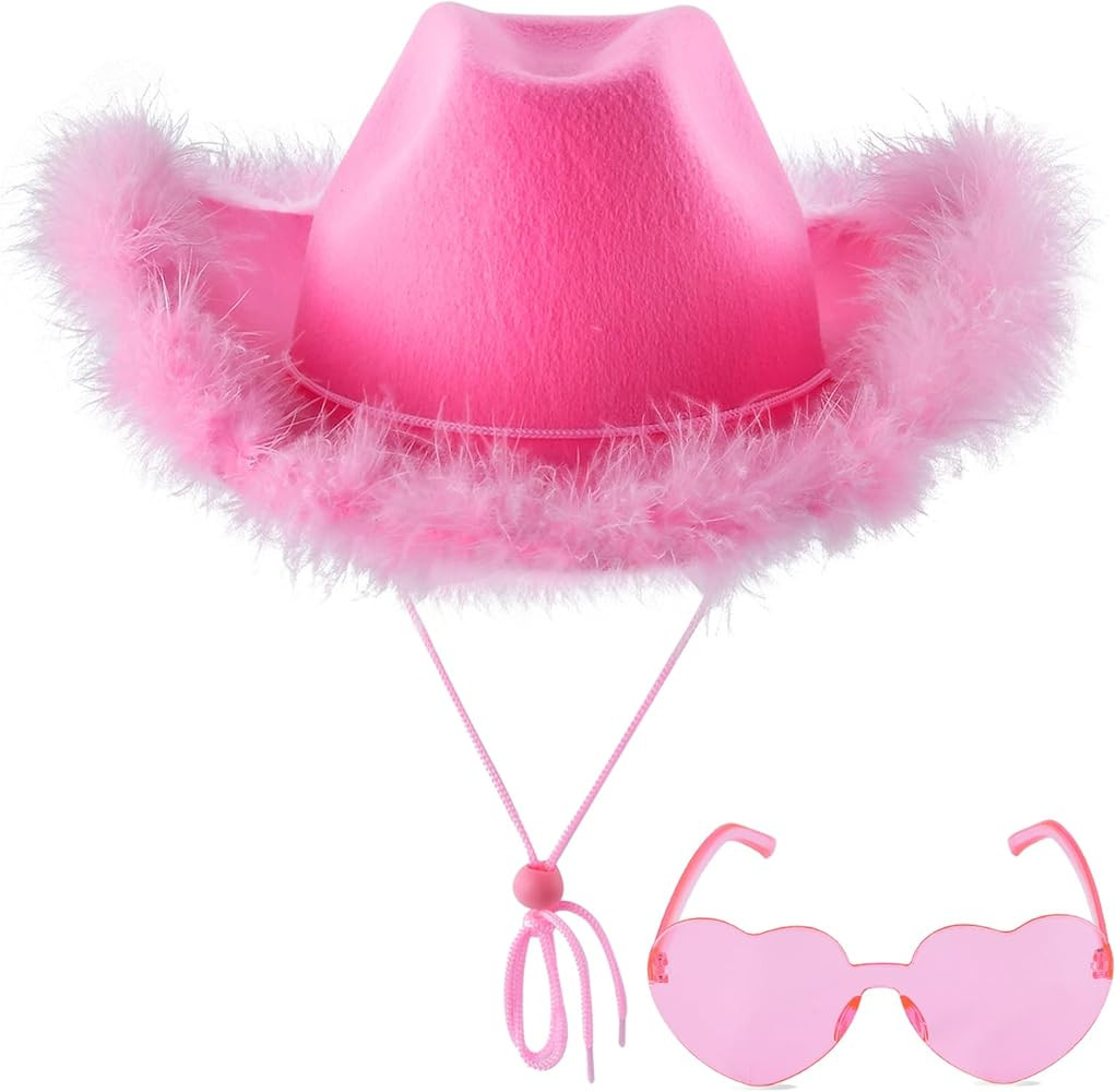 ZEBSF Feathers Cowboy Cowgirl Hat with Heart Sunglasses - Cowboy Hats for Women Bachelorette Birt... | Amazon (US)