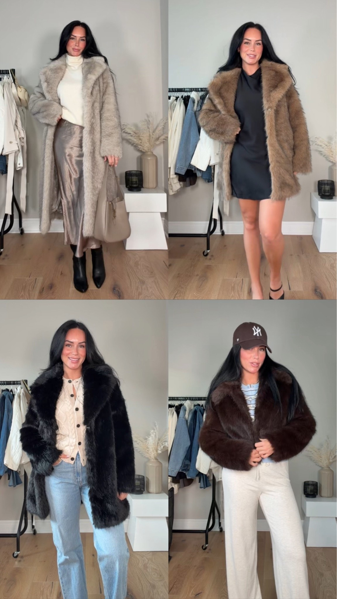 These fur coats are something I would snag early!! They sold out so fast last year and did not restock. 

My sizing 5’7, 145lbs, 32dd
I’m wearing size smalls