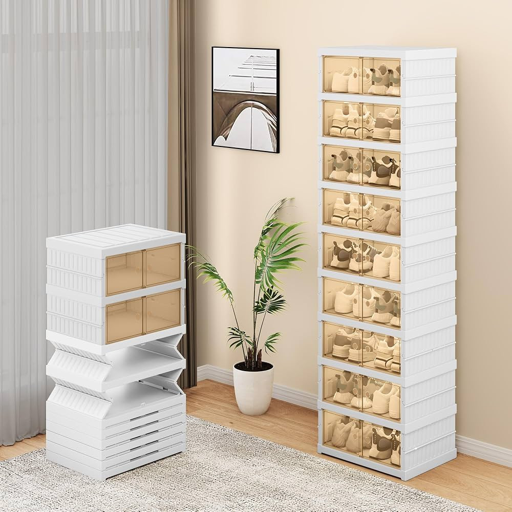 YITAHOME 9 Tiers-18 Pairs Shoe Organizer Storage Box: Foldable Shoe Rack with Magnetic Doors - Co... | Amazon (US)