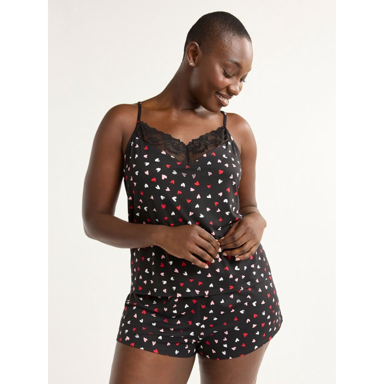 Joyspun Women’s and Women’s Plus Lace Trim Knit Cami and Shorts Pajama Set, Sizes XS to 3X - ... | Walmart (US)