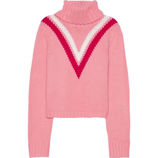 Women's Retro Chevron Knit Cropped Turtleneck Sweater, Pink | Maisonette
