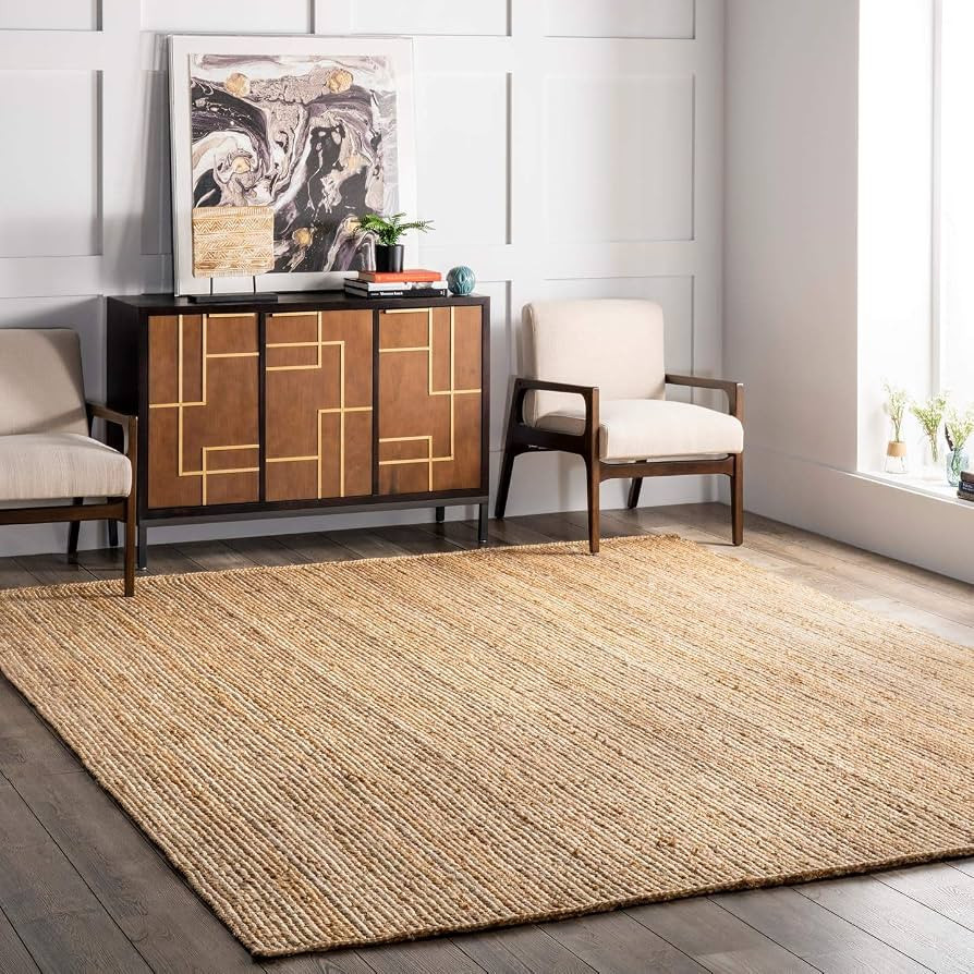 nuLOOM 6x9 Rigo Jute Hand Woven Area Rug, Natural, Solid Farmhouse Design, Natural Fiber, For Bed... | Amazon (US)