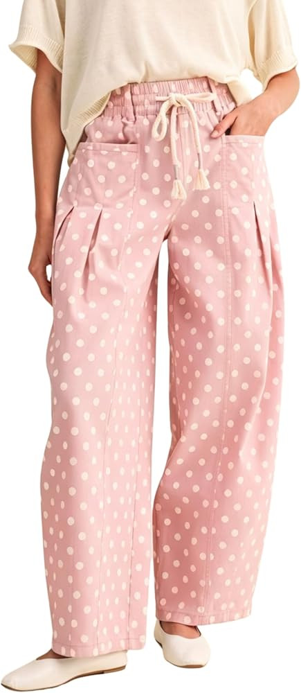 Springrain Women's Polka Dot Wide Leg Pants High Waist Drawstring Pleated Barrel Trousers with Po... | Amazon (US)