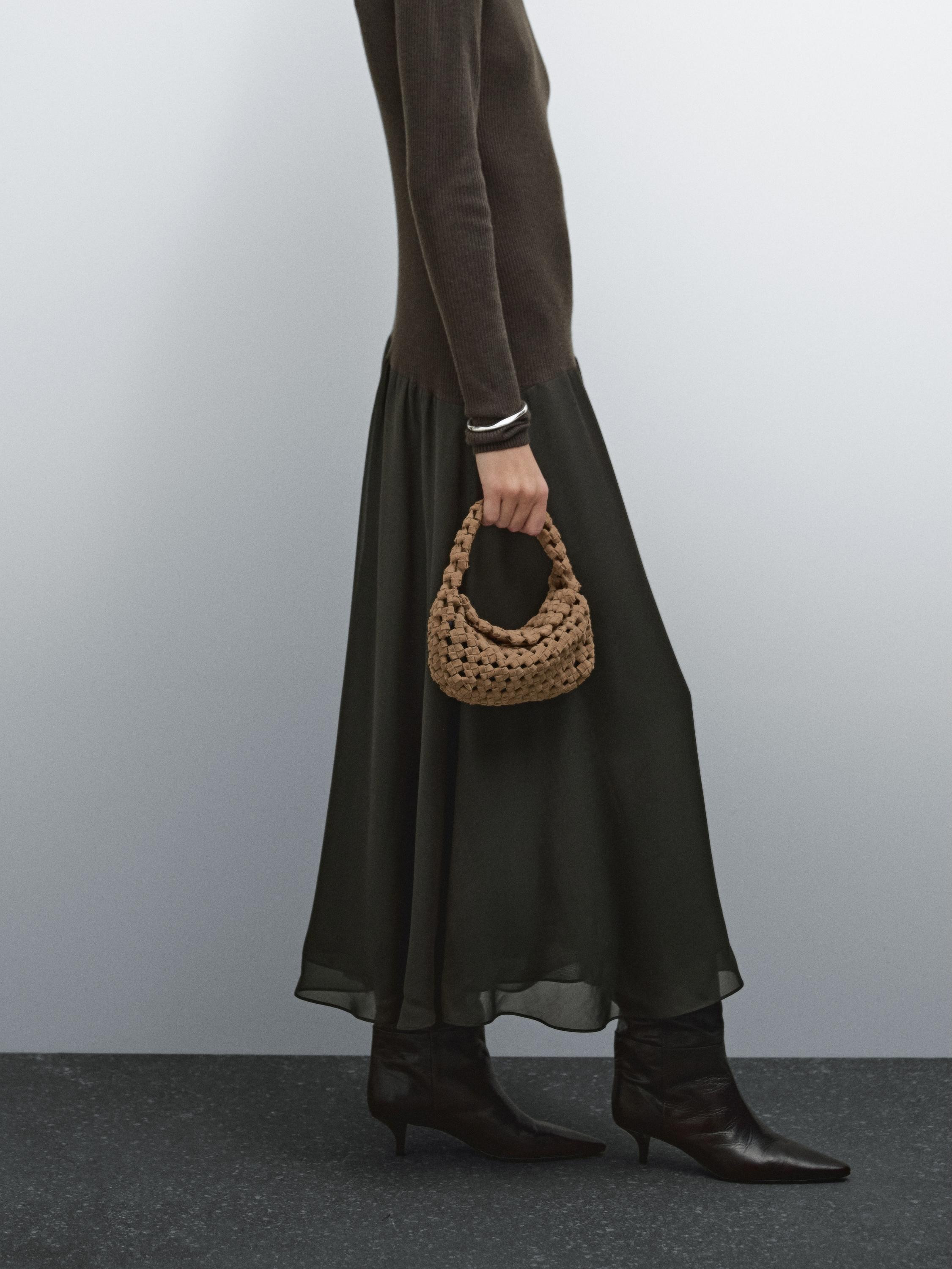 Split suede braided mini bag | Massimo Dutti US