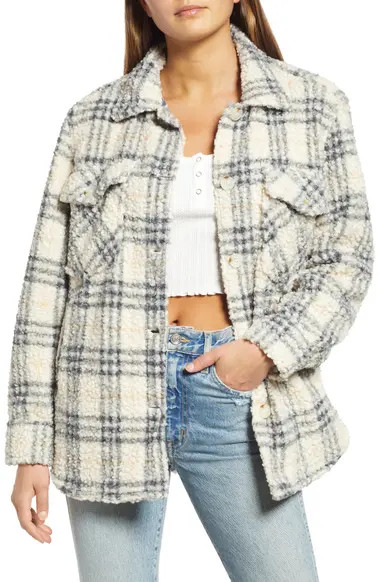 BLANKNYC Plaid High Pile Shacket | Nordstrom