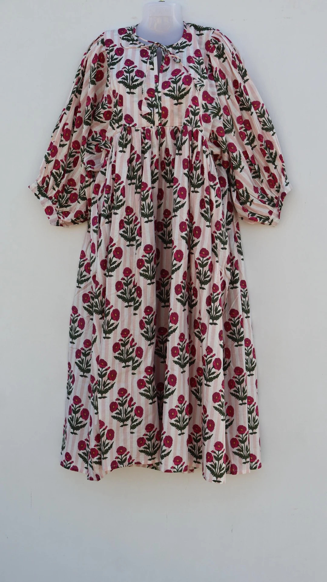 Midi Dress, Mini Dress, Floral Long Block Print Dress, Deep Neck With String Closer - Etsy | Etsy (US)