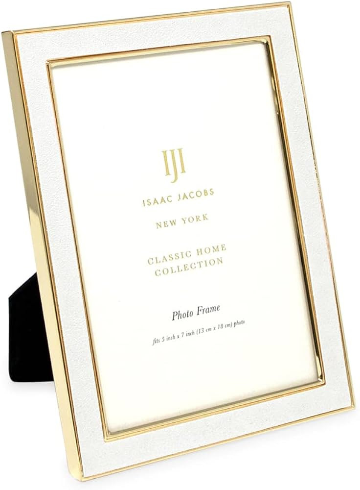 Isaac Jacobs 5x7 White Leather with Gold Metal (Vertical & Horizontal) Picture Frame, Suede Borde... | Amazon (US)