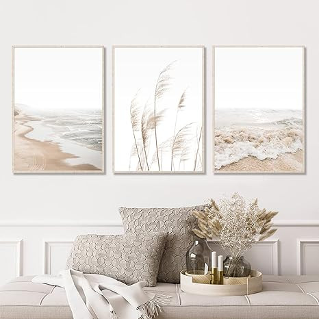 Beach Boho Prints Coastal Canvas UNFRAMED, Beach Pictures wall art Pampas Grass Ocean Poster Plan... | Amazon (US)