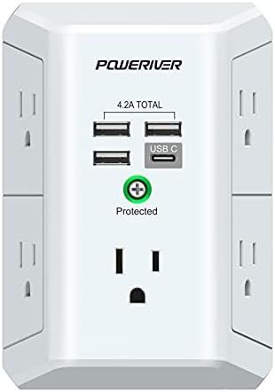 USB Wall Charger,POWERIVER Multi Outlet Extender Surge Protector with 4 USB Ports(1 USB C,4.2A To... | Amazon (US)