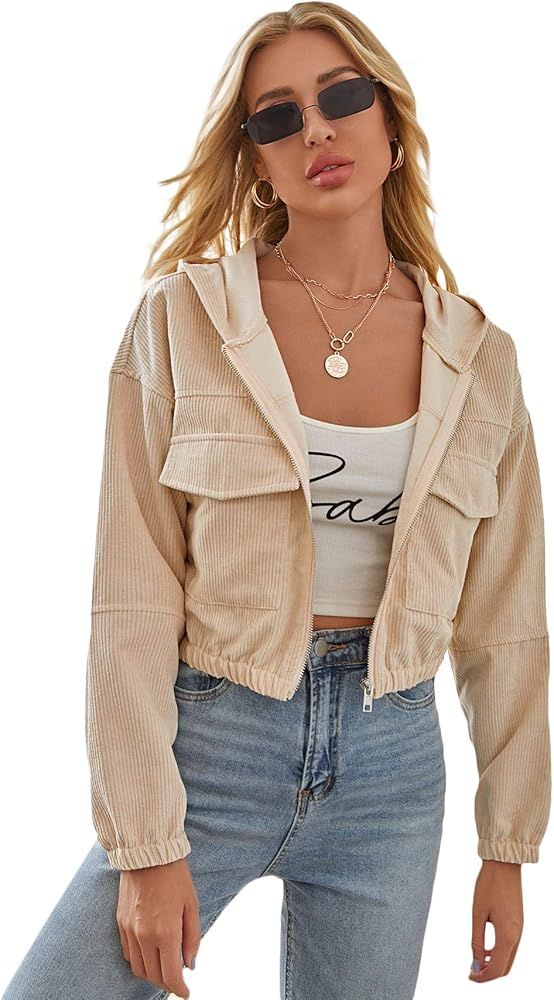 Floerns Women's Long Sleeve Button Up Corduroy Jacket Coat | Amazon (US)