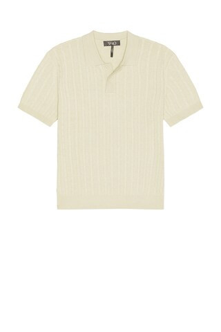 WAO Cable Knit Short Sleeve Polo in Beige - Cream. Size M (also in S). | FWRD 