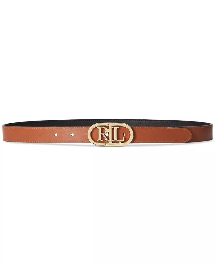 Lauren Ralph Lauren Women's Logo Reversible Skinny Leather Belt - Macy's | Macy's