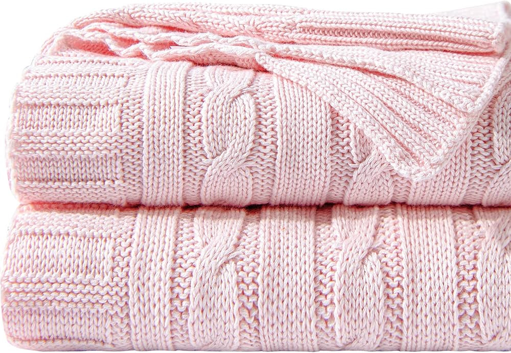 Amazon.com: NTBAY 100% Pure Cotton Cable Knit Throw Blanket, Super Soft Warm 51x67 Knitted Throw ... | Amazon (US)