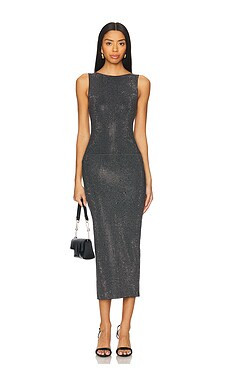 Good American Crystal High Neck Dress in Black001 from Revolve.com | Revolve Clothing (Global)