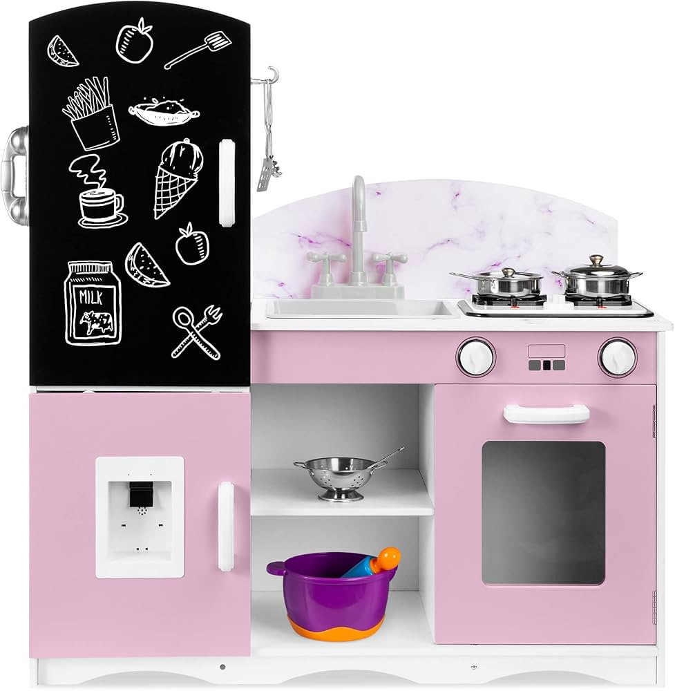 Best Choice Products Wooden Pretend Play Kitchen Toy Set for Kids w/ Chalkboard, Marble Backdrop,... | Amazon (US)