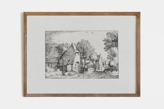 Antique Village Sketch  Vintage Drawing Etching Home Decor | Etsy | Etsy (US)