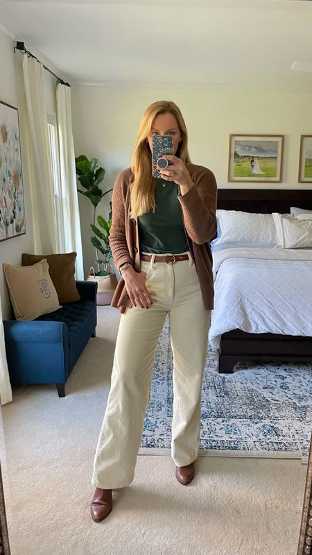 Cozy work outfit 

Turtleneck tee is perfect for layering and a winter staple for me! Exact color is from last year but lots of colors available and 50% off rn!!

Love these trouser style wide leg corduroys in winter white. They are super comfortable and have stretch. I went with my normal size but probably could have sized down. They are under $40!

Styled with brown leather boots and belt & there’s on my brown cardigan for extra warmth!

#LTKfindsunder50 #LTKHoliday #LTKSeasonal