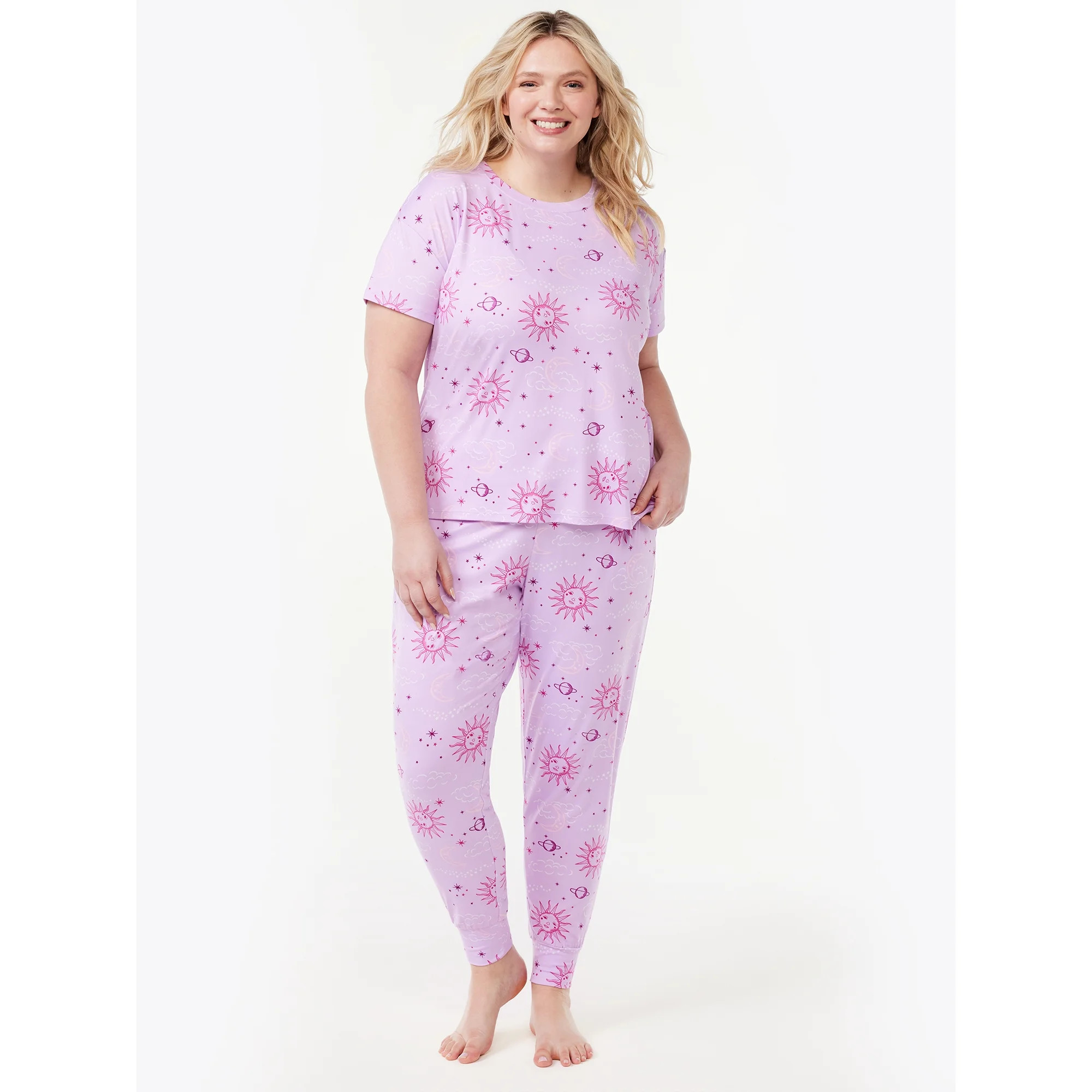 Joyspun Women’s Short Sleeve T-Shirt and Joggers Pajama Set, 2-Piece, Sizes S to 3X | Walmart (US)