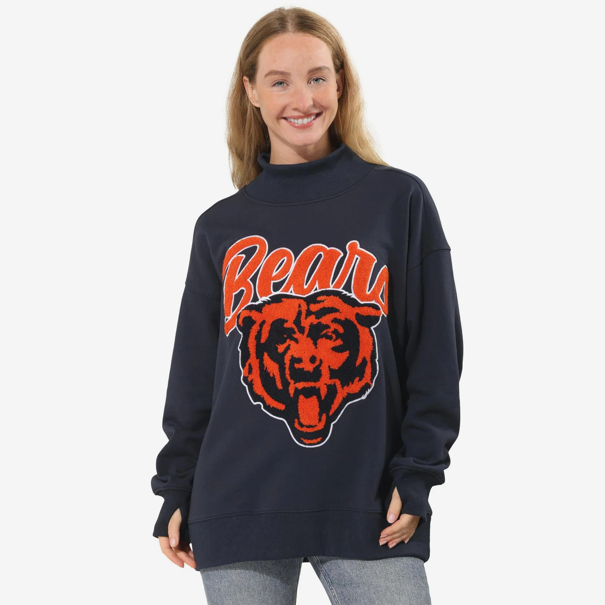Chicago Bears Chenille Logo Oversized Mockneck Sweatshirt | FOCO inc