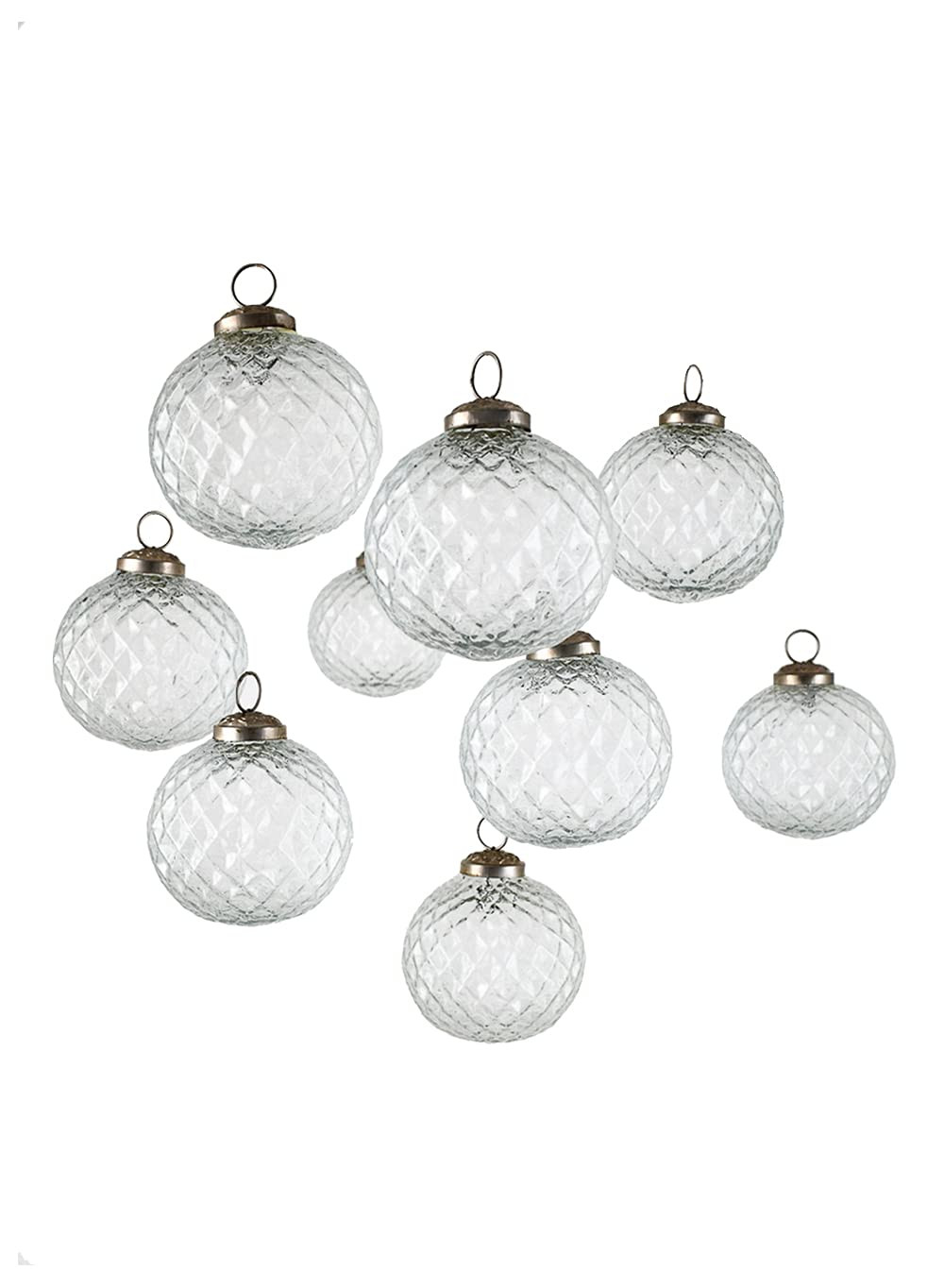 Serene Spaces Living Set of 9 Diamond-Patterned Clear Glass Ornament Ball, Holiday Ornaments, Gla... | Amazon (US)