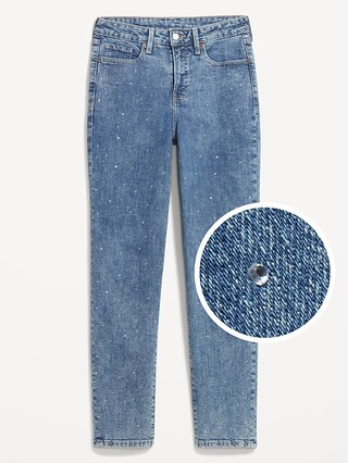 High-Waisted OG Straight Rhinestone-Embellished Ankle Jeans | Old Navy (US)