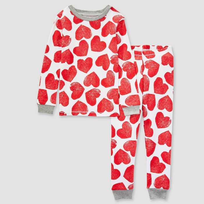 Burt's Bees Baby® Kids' 2pc Valentine Organic Cotton Long Sleeve Pajama Set - Red/Gray | Target
