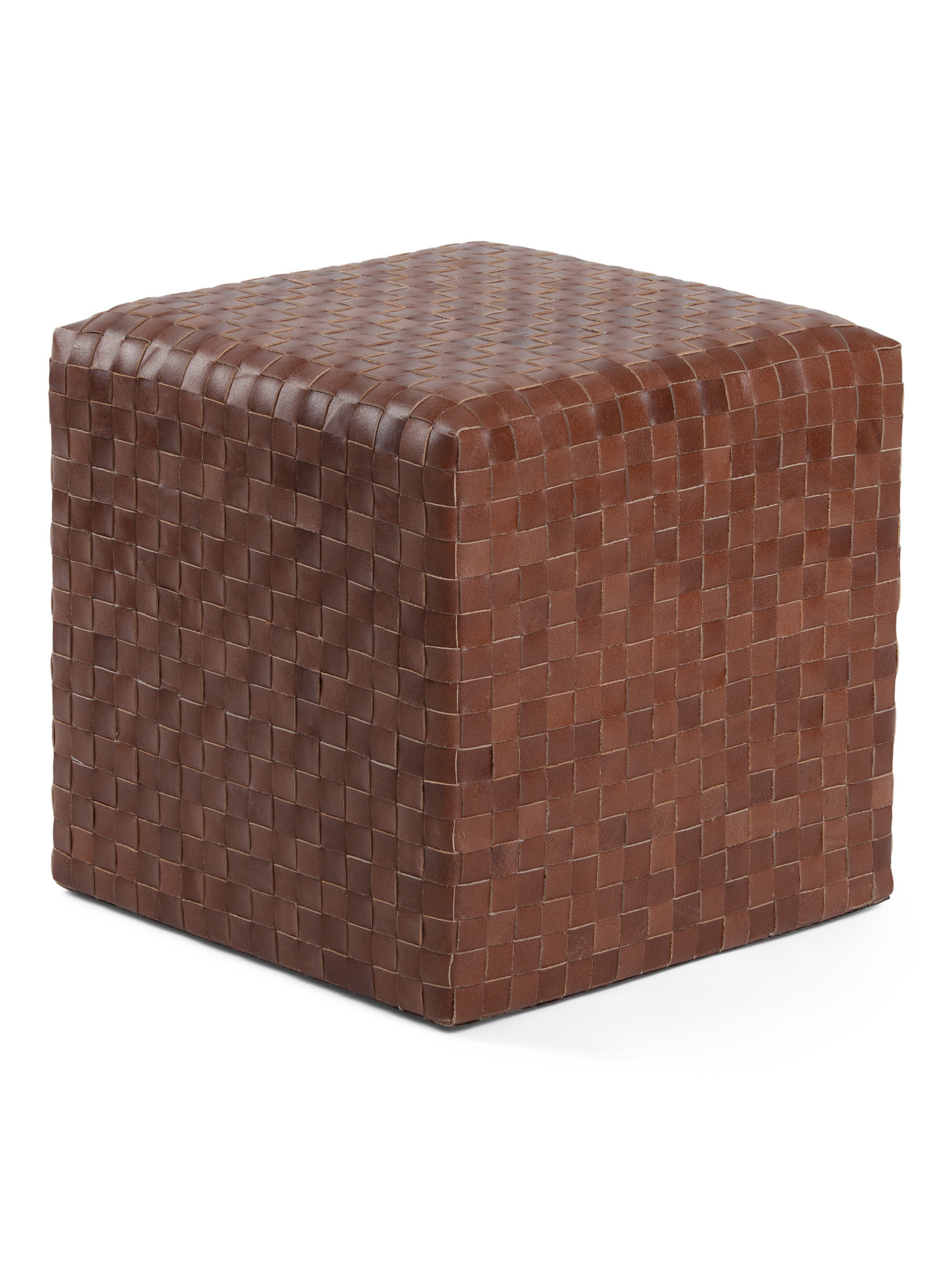 18x18 Genuine Leather Woven Pouf | TJ Maxx