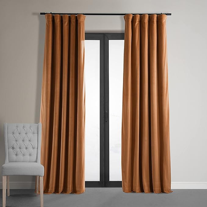 HPD Half Price Drapes VPCH-P Signature Blackout Velvet Curtain (1 Panel), 50 X 84, Burnt Pumpkin | Amazon (US)