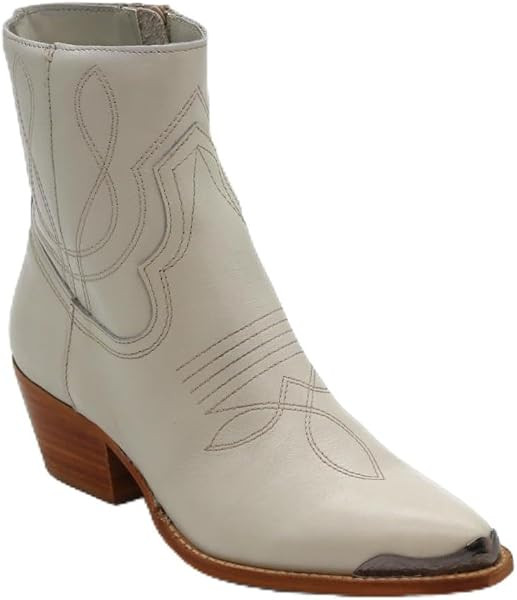 Oeste Women\u2019s White Fashion Cowboy Leather Short Boots Low Heel | Amazon (US)