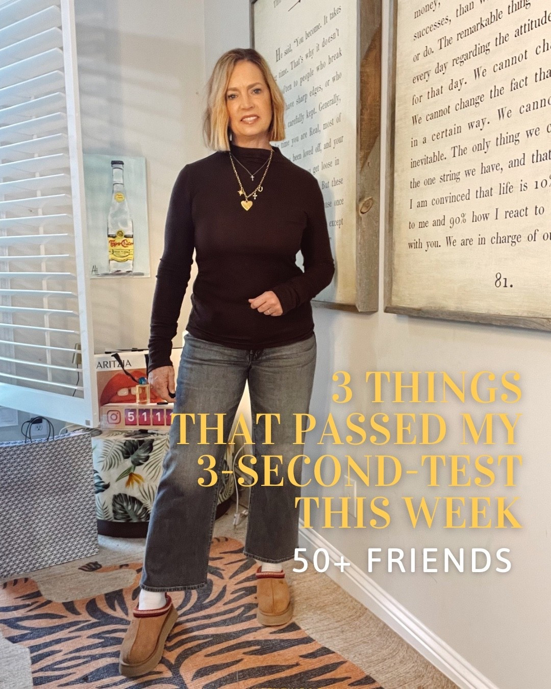 3-Second-Test Winners this week! This test is simply that I must love it with seconds for it to pass. This means love everything about it, no “buts” or “I wish”, just love everything about it. 
These 3 passed!
1️⃣ This layering mock turtleneck is so good. I’ve worn it twice this week already and ordered 4 more colors. This will be a winter staple, for me.
2️⃣ This mist-complimented sweater that I’ve been wearing on repeat. It’s actually a cardigan, but I’ve been wearing it buttoned up. It has a drawstring waistband which gives you lots of options. Great over leggings, too!
3️⃣ These jeans that have become so popular. Stylists are loving them! They now make them in 3 washes and I just ordered the third! When a brand makes multiple washes in a style and a petite version, you know they are selling a lot of them.

Amazon mock turtleneck
Amazon layering top
Mock neck top women
Fitted mock turtleneck
Amazon basics top
Layering piece for fall
Layering piece for winter
Affordable wardrobe basics
Three second test outfit
Easy everyday outfit
Capsule wardrobe essential
Over 50 style
Midlife fashion
Chic casual outfit
Neutral wardrobe staples

Mother Denim Kick It Jeans
Mother Kick It jeans review
Wide leg denim women
High waisted wide leg jeans
Straight leg wide jeans
Mother denim fit guide
Premium denim investment
Designer denim women
Flattering jeans for women
Jeans that elongate legs
Kick It jeans three washes

Amazon geometric cardigan
Geometric patterned cardigan
Brown black white cardigan
Neutral patterned sweater
Statement cardigan sweater
Amazon cardigan sweater
Fall cardigan outfit
Winter layering sweater
Casual chic cardigan
Easy throw on sweater

Comment PIXIE below to receive a DM with the link to this post on my LTK ⬇ https://liketk.it/5H3VV

#LTKootd #LTKSeasonal #LTKOver40