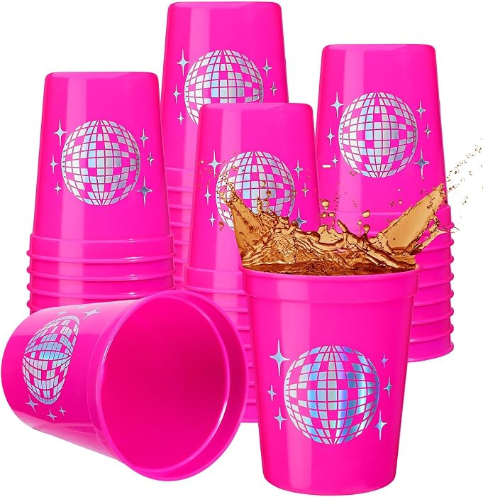 Uiifan 30 Pcs Disco Ball Cups Bachelorette Party Cups, Rose Pink | Amazon (US)